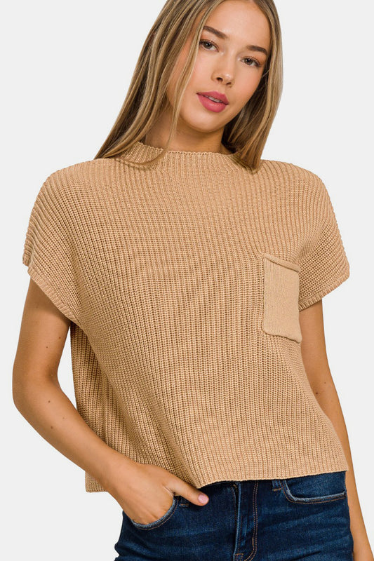 Zenana – Kurzer Pullover mit Stehkragen und kurzen Ärmeln
