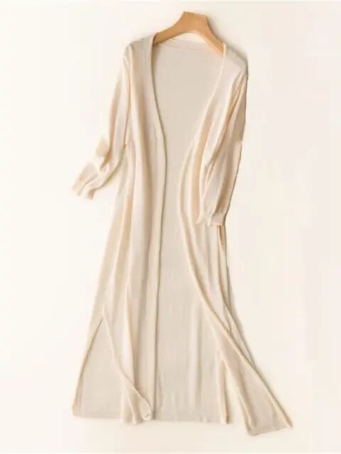 Poncho cardigan long et fin en tricot pour femme - Veste pull ample décontractée en soie 