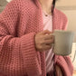Cardigan décontracté en tricot surdimensionné à col en V – Pull ample à manches longues pour femme 