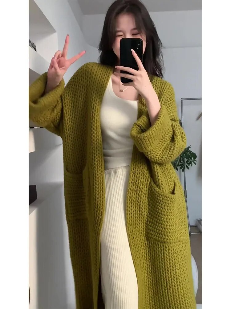 🍂 Casual V-Neck Oversized Knit Cardigan | Long Sleeve Loose Sweater for Women 🧶
