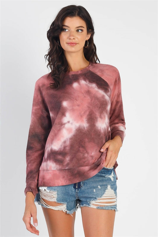 Cherish Apparel – Langärmliges Sweatshirt mit Rundhalsausschnitt und Batikmuster