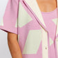 Tasha Apparel Abstract Contrast Short Sleeve Collared Cardigan