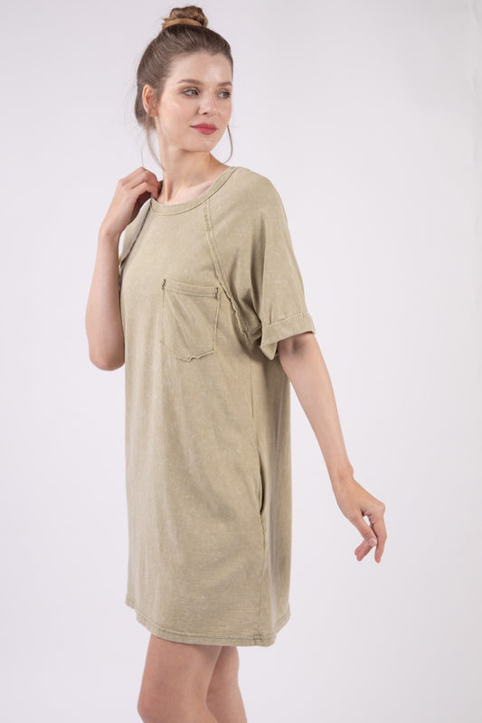 VERY J – Verwaschenes Mini-T-Shirt-Kleid mit Rundhalsausschnitt