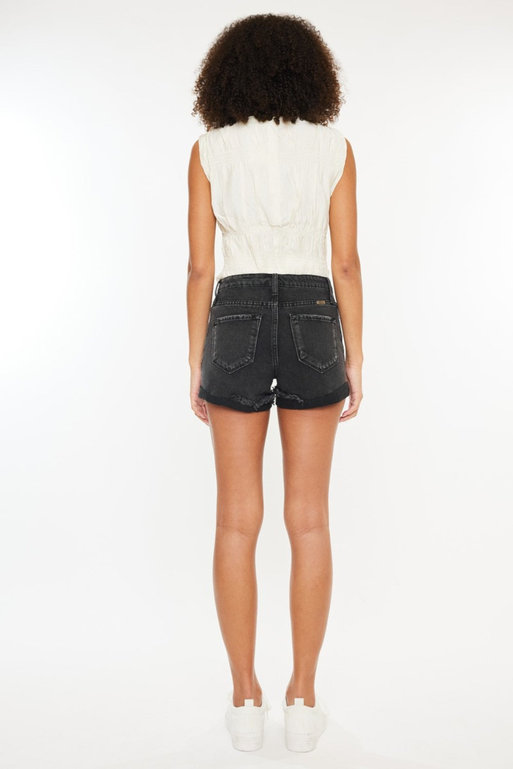 Kancan – Jeansshorts im Distressed-Look mit hoher Taille