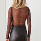 HERA COLLECTION Abstract Mesh Lace-Up Long Sleeve Bodysuit