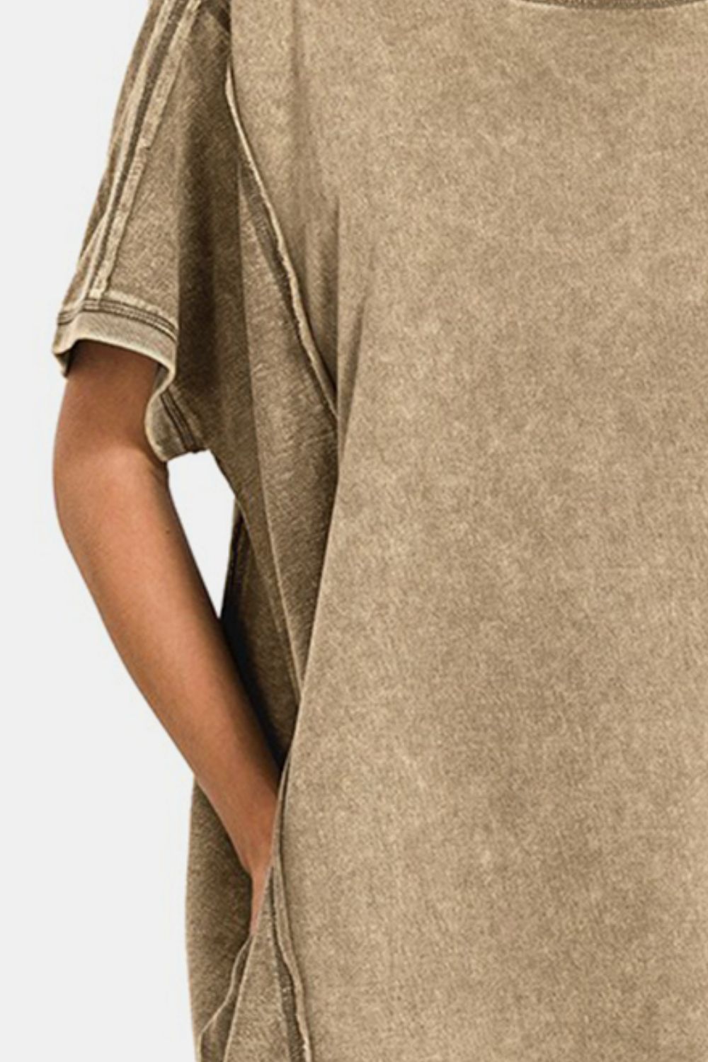 Zenana – Verwaschenes Mini-T-Shirt-Kleid mit sichtbaren Nähten