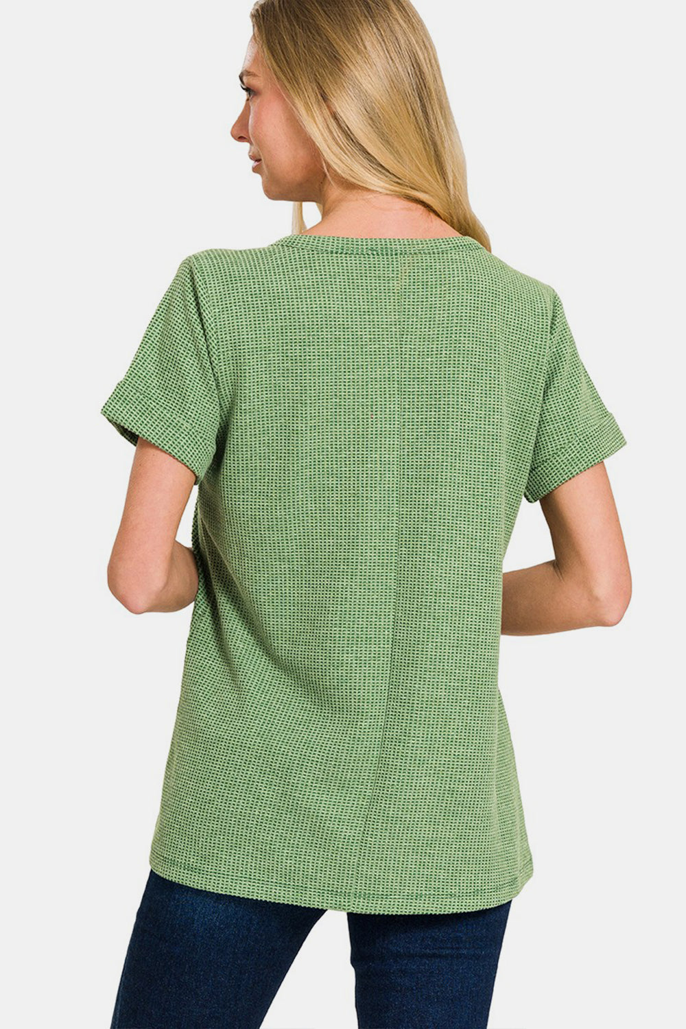 Zenana – Kurzärmliges T-Shirt mit Waffelmuster und Einkerbungen