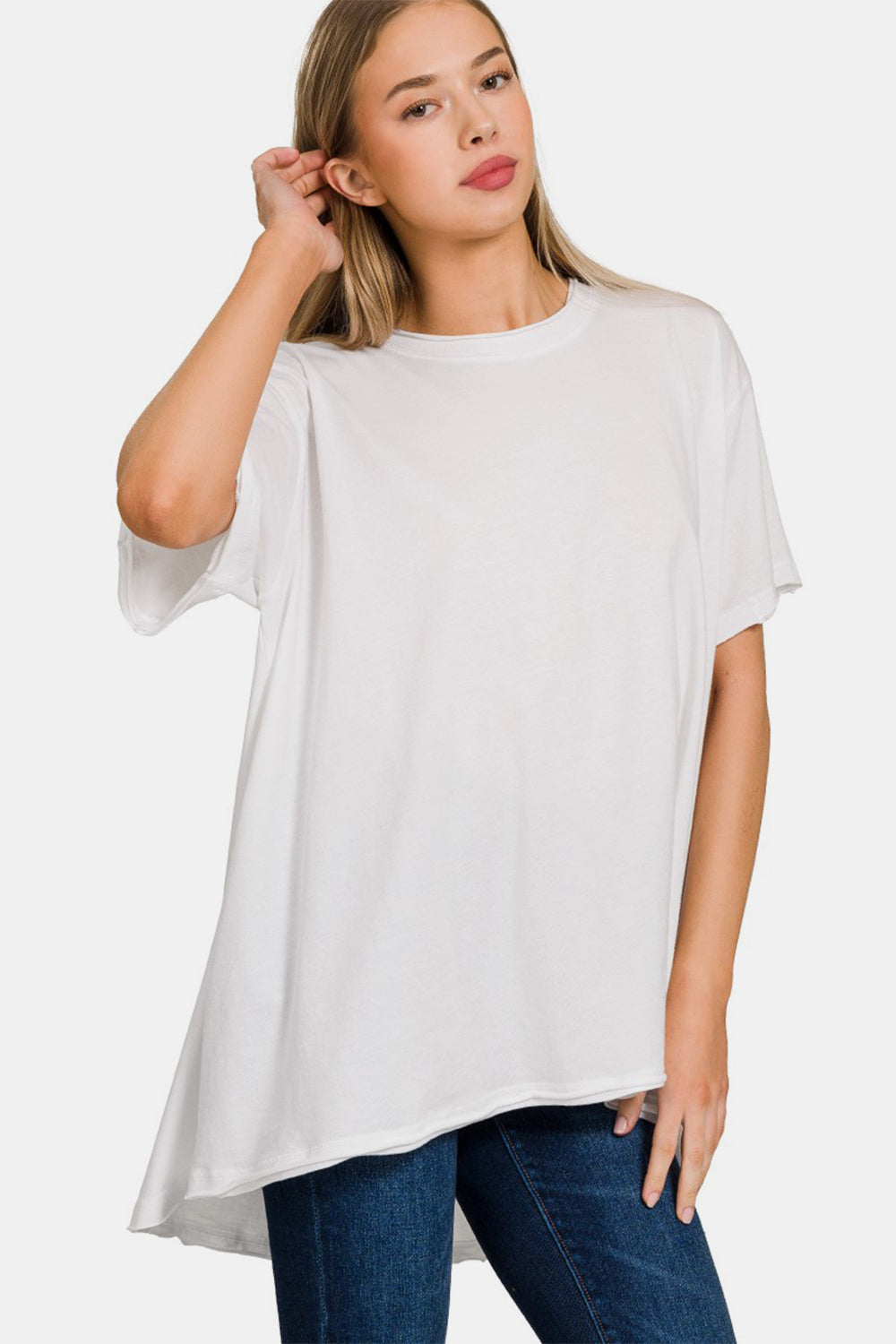 Zenana – Kurzärmliges T-Shirt mit Rundhalsausschnitt