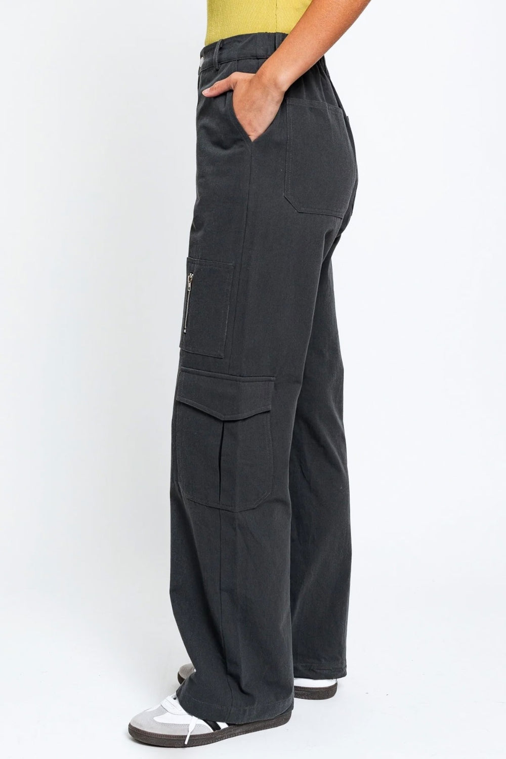 Tasha Apparel Pantalon cargo taille haute à jambe large avec poches