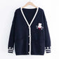 Cartoon Rabbit Embroidered Knit Cardigan Sweater - Loose Casual Sweater for Women