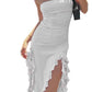 Sexy Strapless Ruffle Split Midi Beach Dress - Slim Fit Summer Party Dress for Women