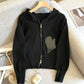 Chic Applique Zip Up Hooded Cropped Cardigan Sweater for Women