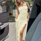 Elegant Ruffled Sleeveless Maxi Evening Dress - Sexy Backless Party Dress for Women