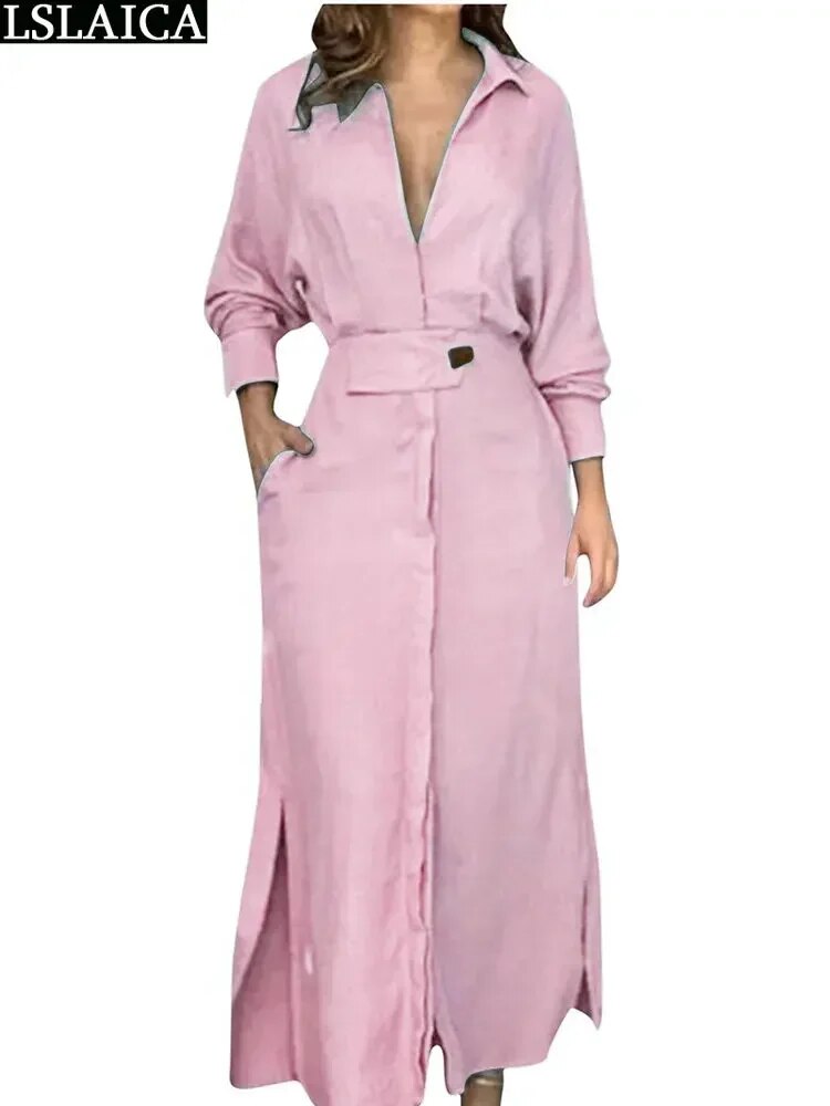 Robes de soirée élégantes avec poches pour femmes, luxe, couleur unie, manches longues, chic, fête, promotion, 2023 