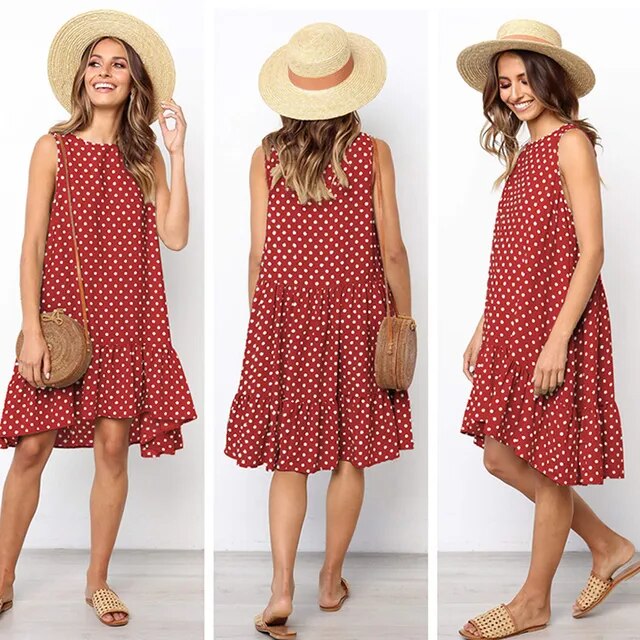 Polka Dot Ruffles Mini Dress: Summer Chiffon Casual Sundress