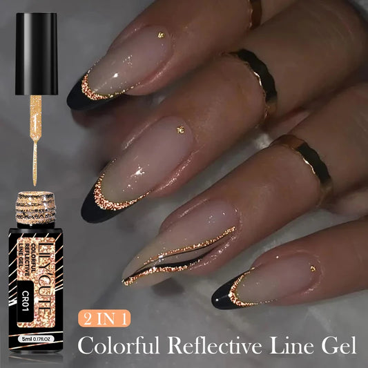 Gold Reflective Glitter Liner Gel Nail Polish: Superflash French Style Pull Line Graffiti Painting Stripe Gel ✨