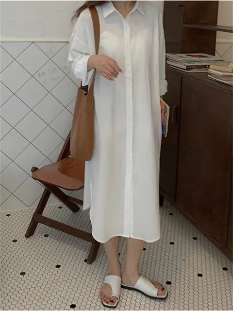 Robe chemise de plage en coton grande taille – Robe de soirée vintage surdimensionnée pour femme 
