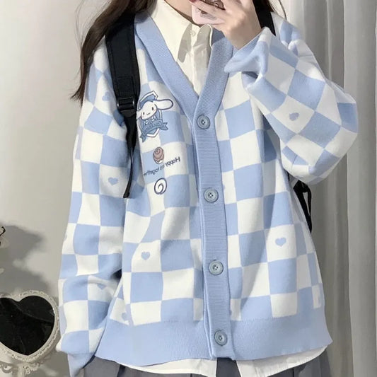 Cardigan Kawaii Sanrio - Pull long en tricot Cinnamoroll Kuromi Melody 