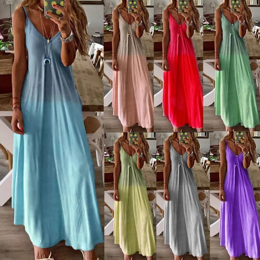Sommer 2023 V-Ausschnitt Langes Kleid: Sexy A-Version, Lockere Passform, Große Träger für Damen 