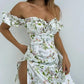 Sexy Lace-Up Side Split Summer Dress: Floral Off-Shoulder Puff Sleeve Maxi Dress