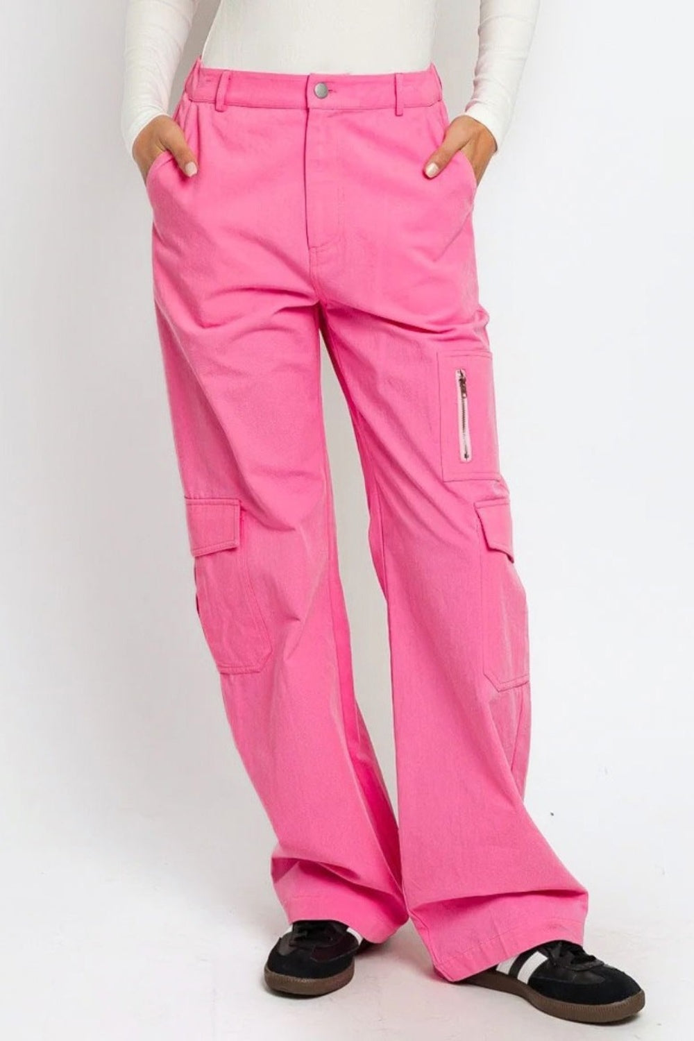 Tasha Apparel Pantalon cargo taille haute à jambe large avec poches