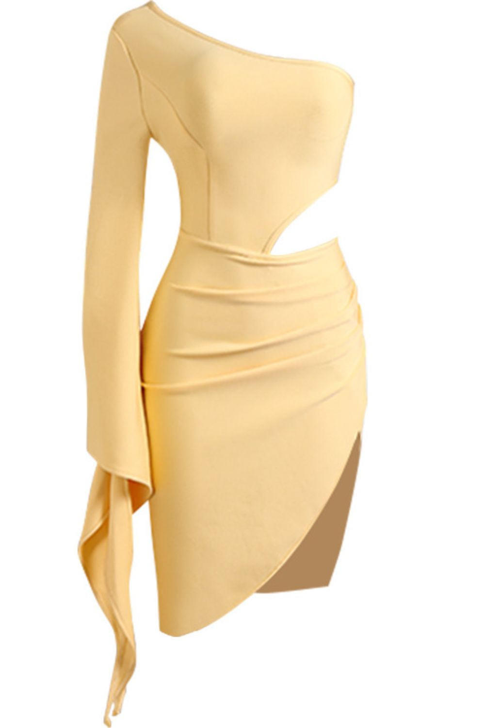 Kleid mit Cut-outs, Schlitz, ausgestellten Ärmeln und One-Shoulder-Träger