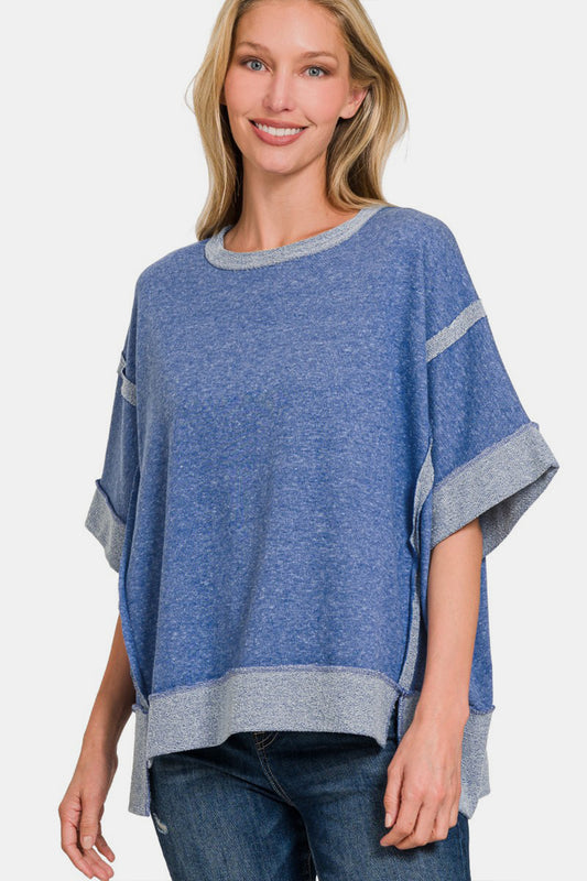 Zenana - T-shirt à épaules tombantes et bordure contrastée