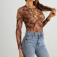 HERA COLLECTION Abstract Mesh Lace-Up Long Sleeve Bodysuit