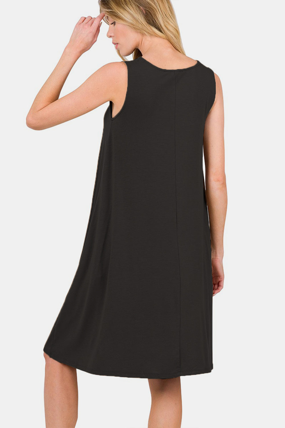 Zenana – Ärmelloses, ausgestelltes Kleid in voller Größe mit Seitentaschen