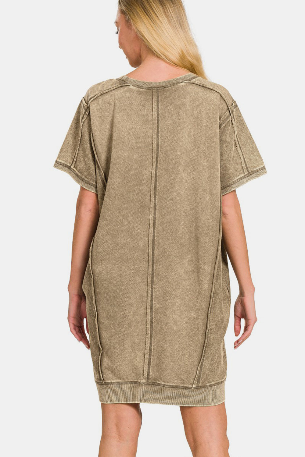 Zenana - Robe t-shirt courte délavée à coutures apparentes