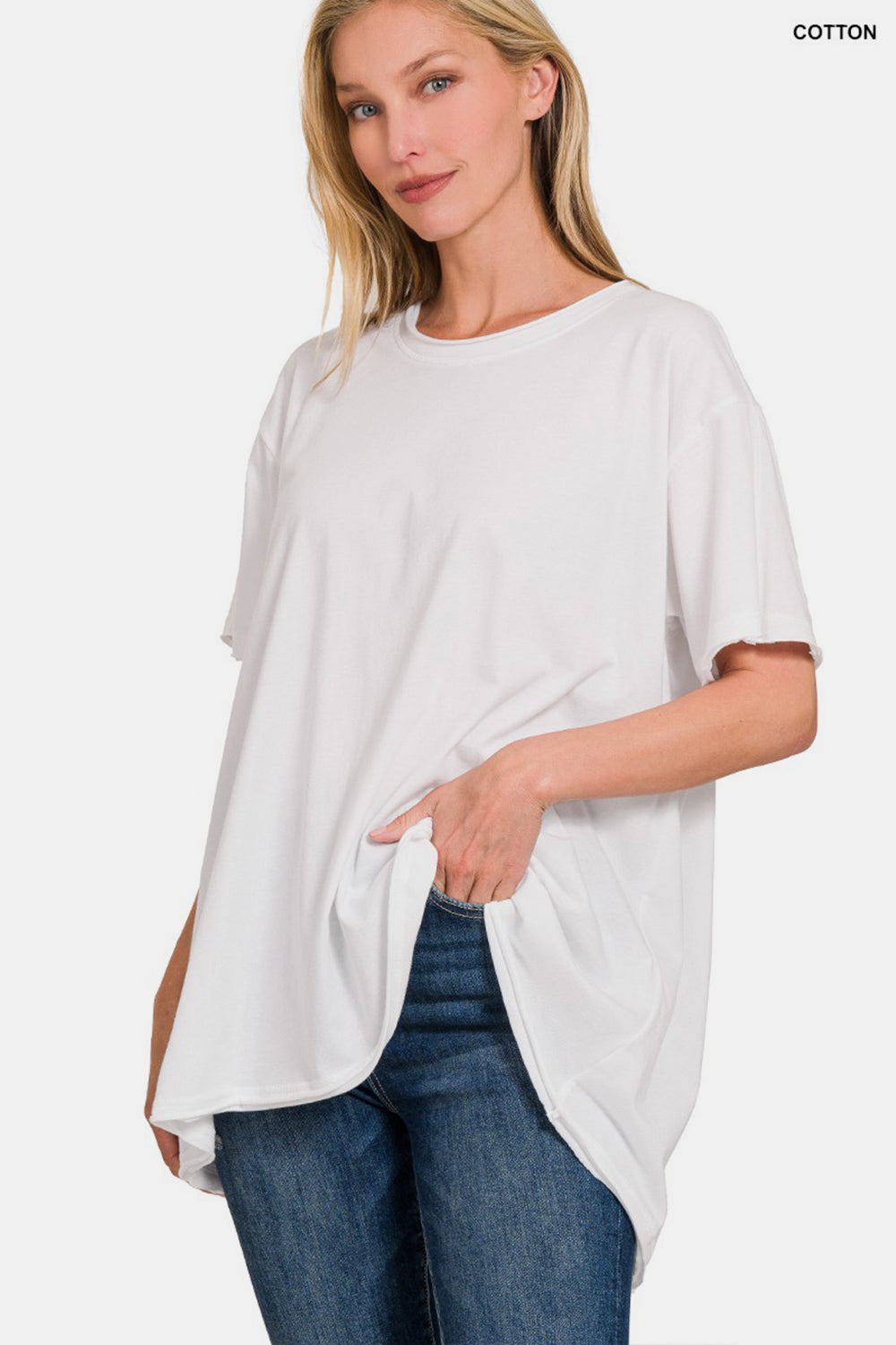 Zenana – Kurzärmliges T-Shirt mit Rundhalsausschnitt