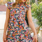 ODDI Mini-robe florale pleine taille à volants et manches courtes