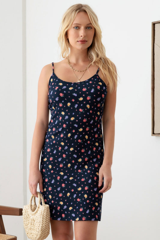 GILLI – Geripptes Camisole-Minikleid mit Blumenmuster und Bindeband hinten