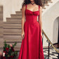 Red Holiday Party Dresses 2023: Elegant A-Line Midi Dress with Spaghetti Straps, Lace-Up Detail, and Split for Summer