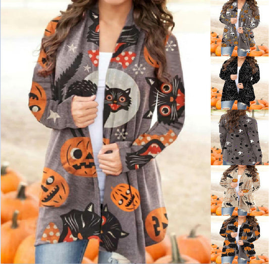Halloween Digital Printing Casual Cardigan Jacket Women - ladieskits - 0