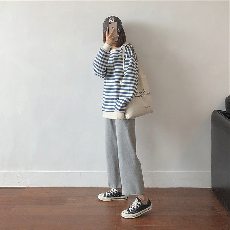 Striped Sweater Women Japanese Loose Student Blouse Women - ladieskits - sweatshirt vs sweater