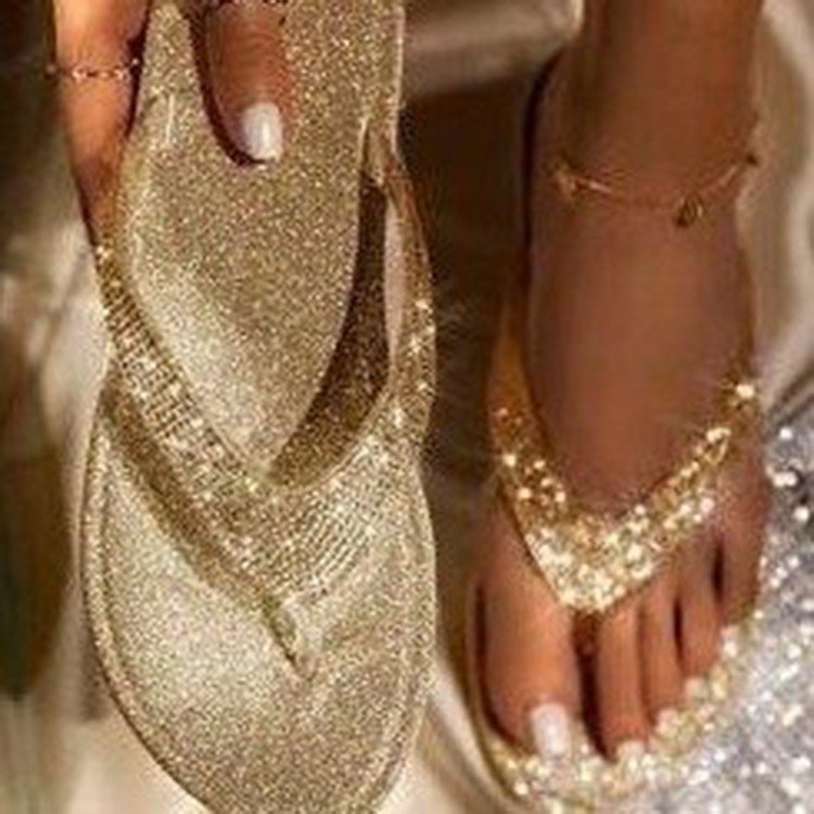 Mode Einfache Damen Flip Flops Strass Sandalen