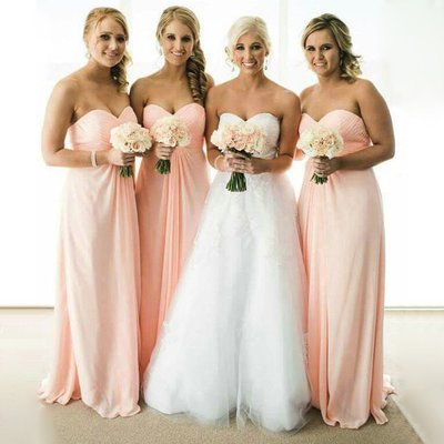 Pink Strapless Long Chifffon Bridesmaid Dresses,#110505