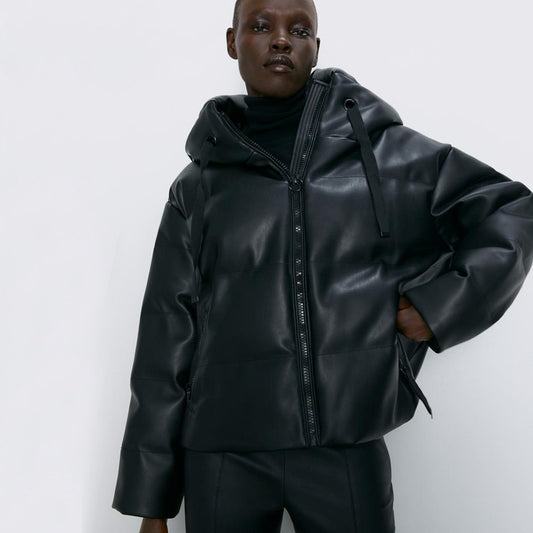 Women's winter hooded leather jacket - ladieskits - 0