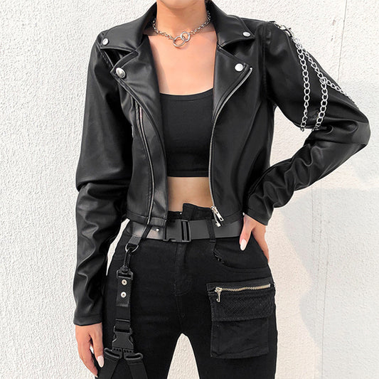 Arm chain leather jacket - ladieskits - 0