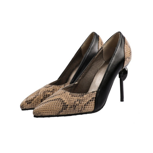 Snakeskin leather panel high heels - ladieskits - 0