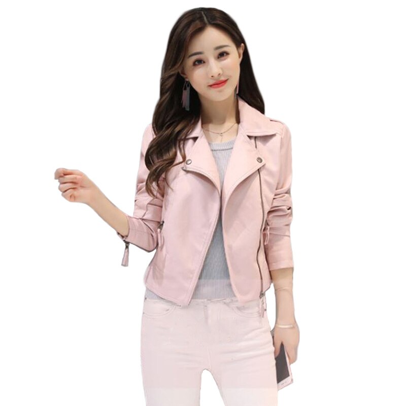 Women's short slim pink leather jacket - ladieskits - 0