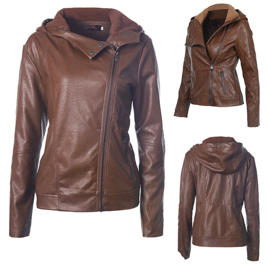 Solid color women's leather jacket - ladieskits - 0
