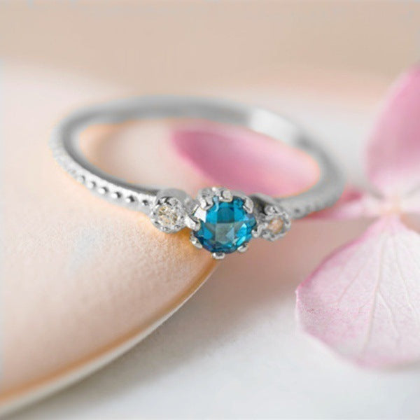 ROMAD Ocean Blue Rhinestone Rings Women Size 105 Gold Silver Finger Rings for Wedding Engagement Simple Bohemian Rings - ladieskits - 0