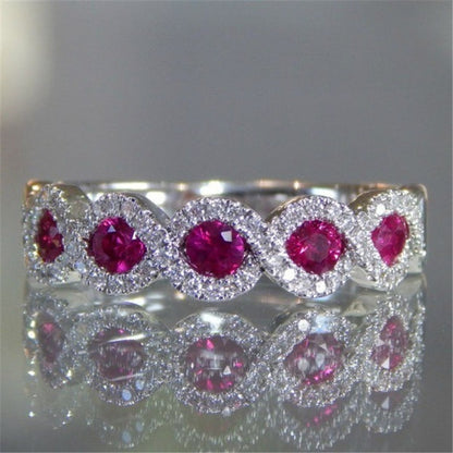 New micro-set ruby engagement ring Europe and the new grandmother green zircon strip - ladieskits - 0