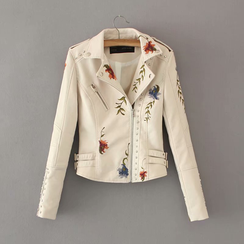 Embroidered studded leather jacket - ladieskits - 0