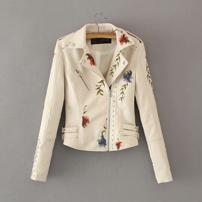 Embroidered studded leather jacket - ladieskits - 0