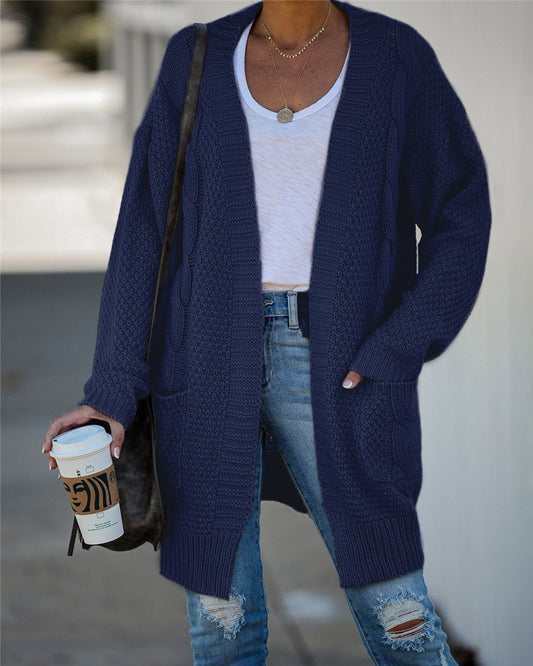 Long Knitted Cardigan Twisted Rope Knitted Solid Color Sweater - ladieskits - sweatshirt vs sweater