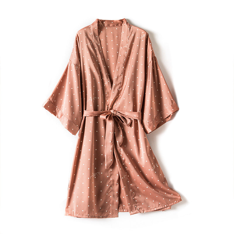 Print Dot Lady Nightwear Satin 4PCS Pajamas Set For Women - ladieskits - women pajamas