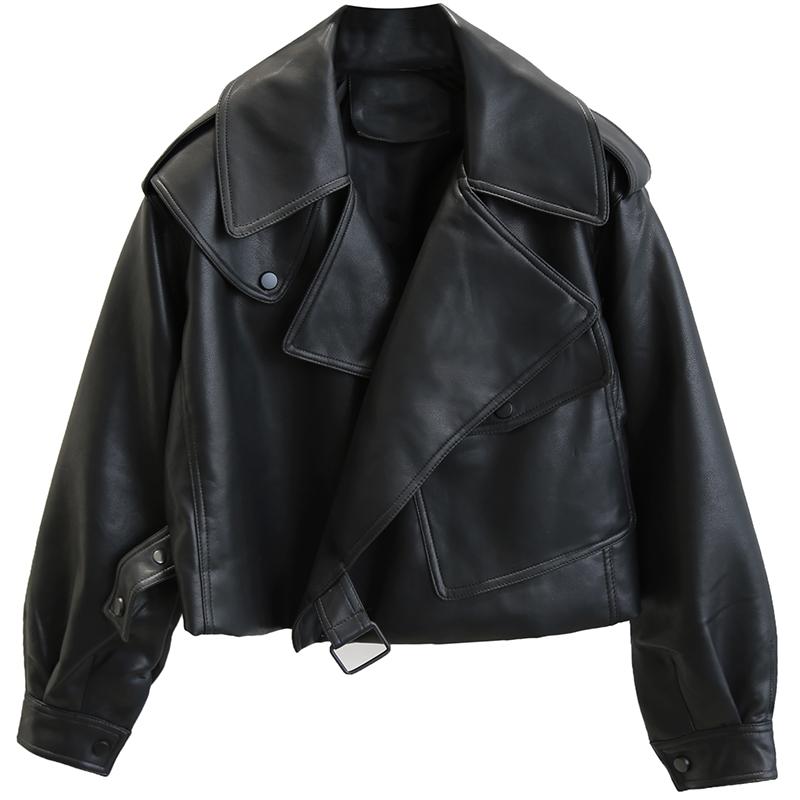 Fashion Black Motorcycle Pu Leather Jacket - ladieskits - 0